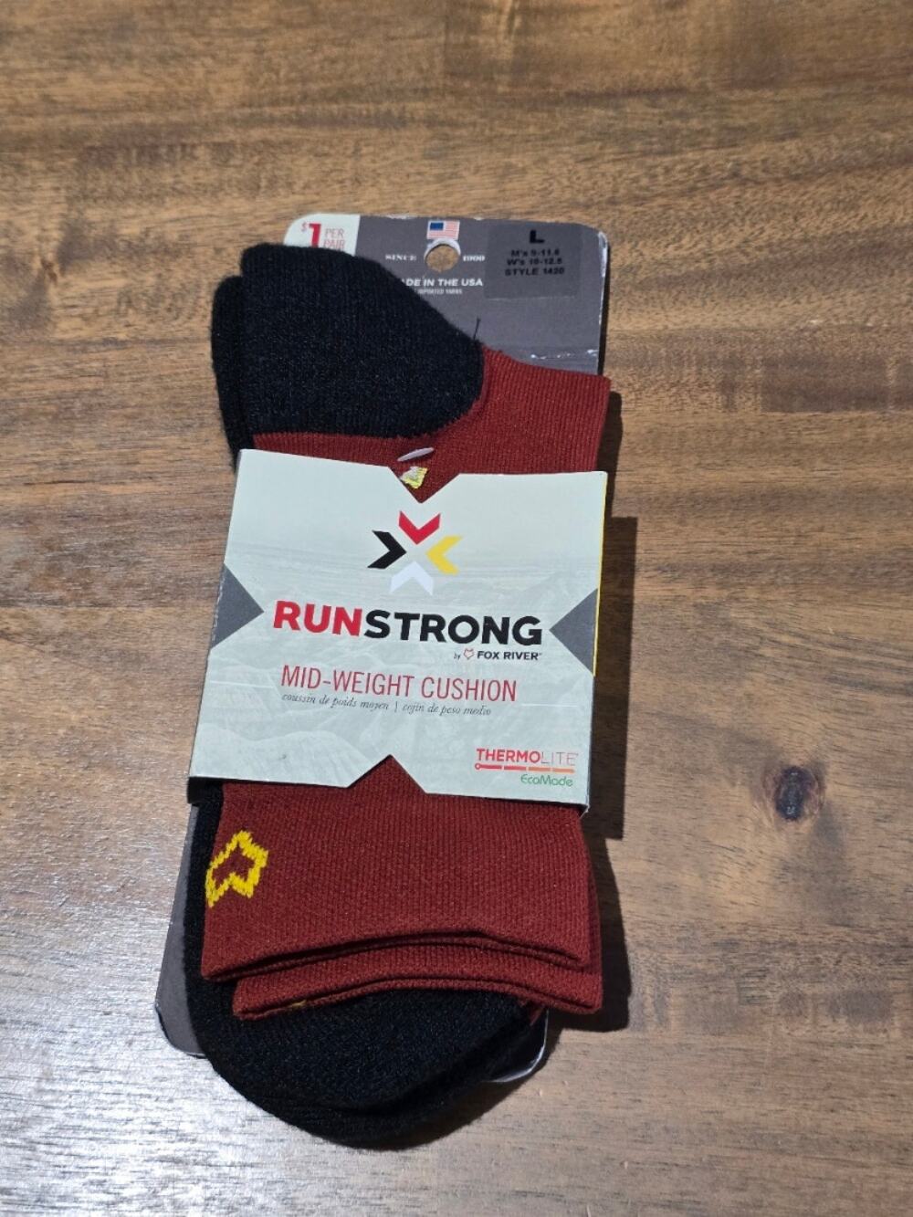 New Fox River Runstrong Upland Mid-weight Crew Sock Lrg M: 9-11.5 W: 10-12.5 NWT